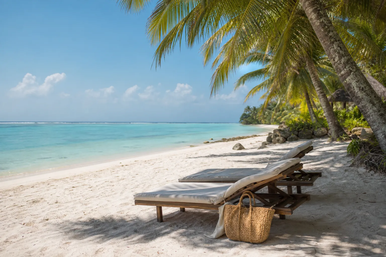 Quiet Indian Ocean beach with palm shade
